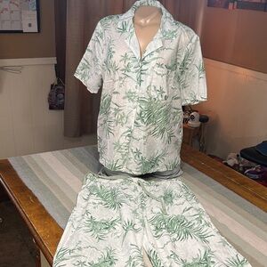 Beacon Cove Tropical Leaf Print Pajama Set- Cotton